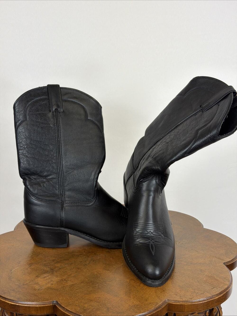 Abilene Black Leather Western Boots Padded Shaft Toe Stitching Men's 9.5D USA